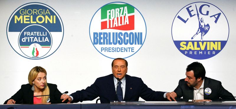 &copy; Reuters. Silvio Berlusconi, Giorgia Meloni e Matteo Salvini em Roma
 1/3/2018   REUTERS/Alessandro Bianchi