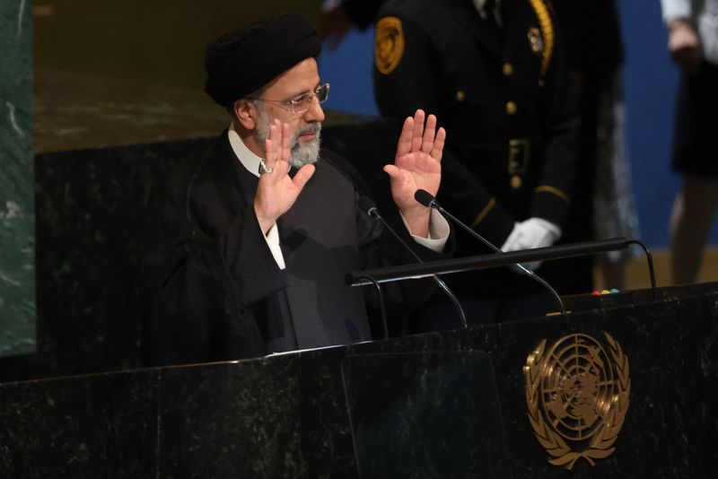 &copy; Reuters. الرئيس الإيراني إبراهيم رئيسي في كلمته أمام الجمعية العامة للأمم المتحدة في نيويورك يوم 21 سبتمبر أيلول 2022. تصوير: شانون ستيبلتون - رويترز.