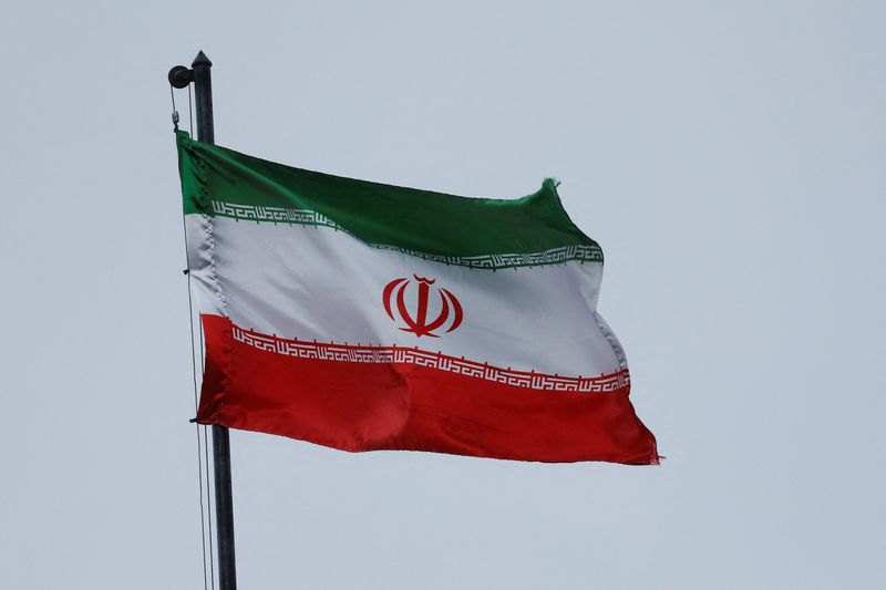 &copy; Reuters. العلم الإيراني يرفرف أعلى مبنى السفارة الإيرانية في كييف يوم السبت. تصوير: فالنتين أوجيرينكو - رويترز.