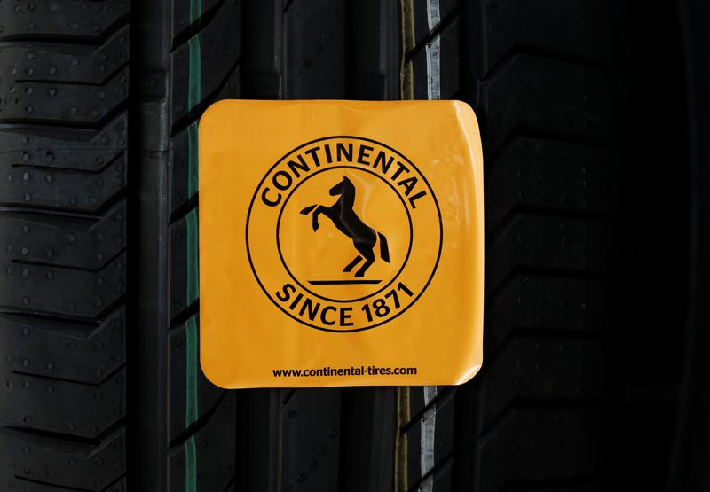 &copy; Reuters. A sticker with the logo of German tyre company Continental is pictured on tyres in Bourbriac, France, February 18, 2022. REUTERS/Benoit Tessier