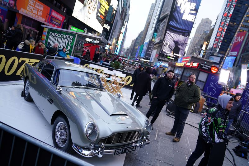 &copy; Reuters. FILE PHOTO: An Aston Martin DB5 is pictured during a promotional appearance on TV in Times Square for the new James Bond movie "No Time to Die" in the Manhattan borough of New York City, New York, U.S., December 4, 2019. REUTERS/Carlo Allegri