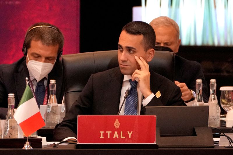 &copy; Reuters. FILE PHOTO: Italian Foreign Minister Luigi Di Maio listens to the opening remarks of Indonesian Foreign Minister Retno Marsudi during the opening session of the G20 Foreign Ministers' Meeting in Nusa Dua, Bali, Indonesia July 8, 2022. Dita Alangkara/Pool 