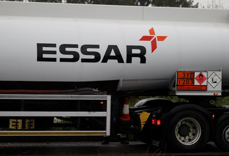 &copy; Reuters. FILE PHOTO: An Essar branded fuel tanker is seen near Essar Oil UK’s Stanlow oil refinery near Ellesmere Port, Britain, September 27, 2021. REUTERS/Phil Noble/File Photo