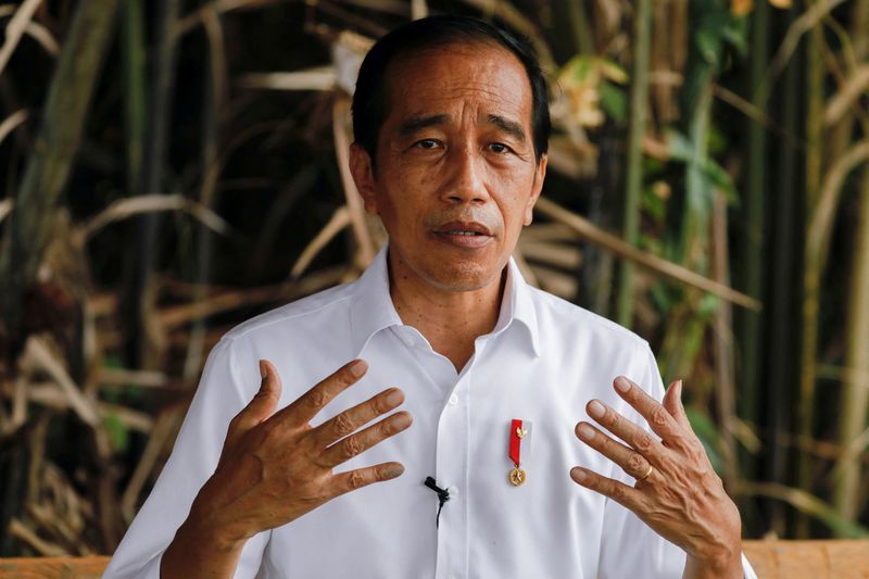 &copy; Reuters. FILE PHOTO: Indonesian President Joko Widodo gestures during an interview in Bebatu, near Tarakan, North Kalimantan province, Indonesia, October 19, 2021. REUTERS/Willy Kurniawan/