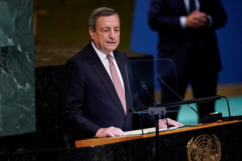 &copy; Reuters. FILE PHOTO: Italy's Prime Minister Mario Draghi addresses the 77th Session of the United Nations General Assembly at U.N. Headquarters in New York City, U.S., September 20, 2022. REUTERS/Eduardo Munoz