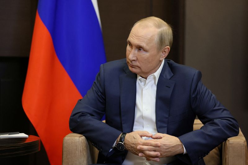 &copy; Reuters. ロシアのプーチン大統領は、３０日にウクライナ東・南部４州を正式にロシアに編入する手続きを行う。２６日の代表撮影。（2022年　ロイター）