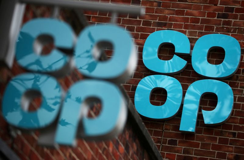 © Reuters. FILE PHOTO: Branding is seen outside a Co-op supermarket in London, Britain, September 14, 2018. REUTERS/Hannah McKay/File Photo