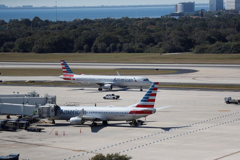 &copy; Reuters. American Airlines planes are seen at the Tampa International Airport in Tampa, Florida, U.S., January 19, 2022. REUTERS/Octavio Jones