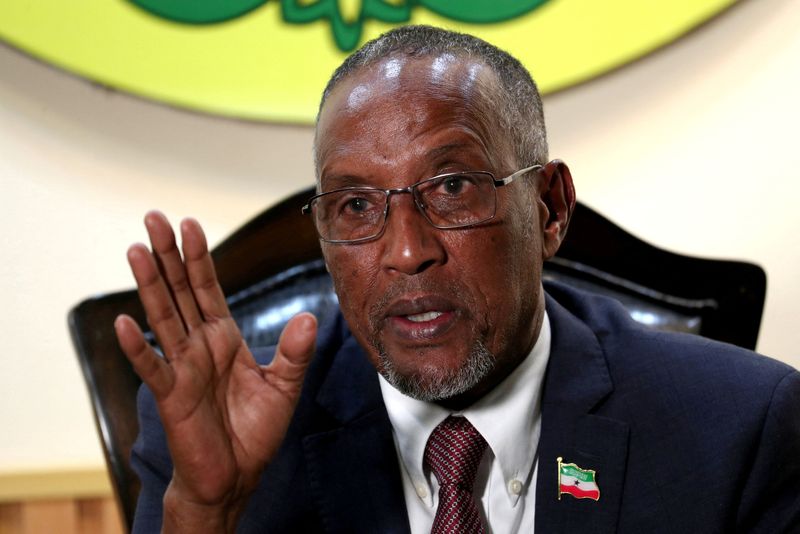 &copy; Reuters. FILE PHOTO: Muse Bihi Abdi of Somaliland speaks during a news conference on October 10, 2018. Picture taken October 10, 2018. REUTERS/Tiksa Negeri/File Photo