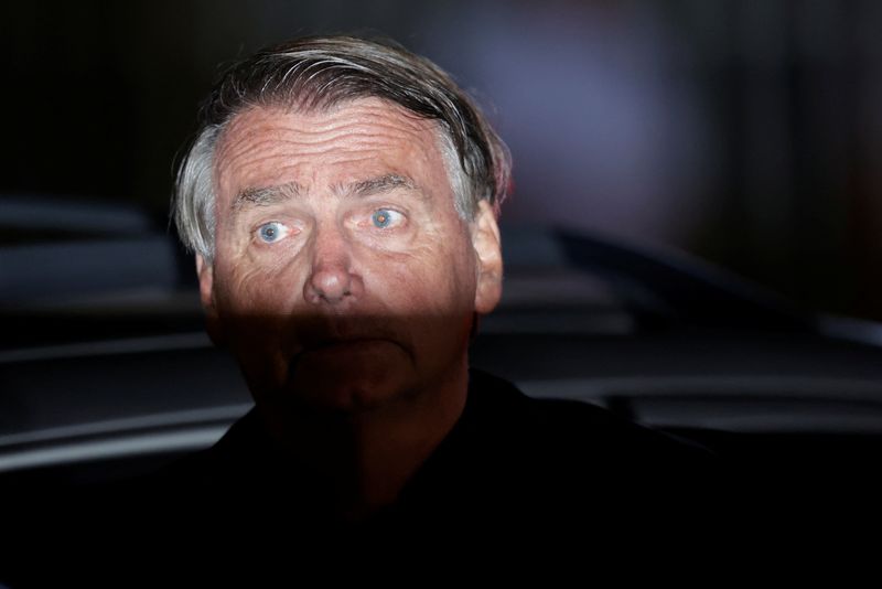 &copy; Reuters. FILE PHOTO: Brazil's President and presidential candidate Jair Bolsonaro reacts after the results of the first round of Brazil's presidential election, at the Alvorada Palace in Brasilia , Brazil October 2, 2022. REUTERS/Ueslei Marcelino