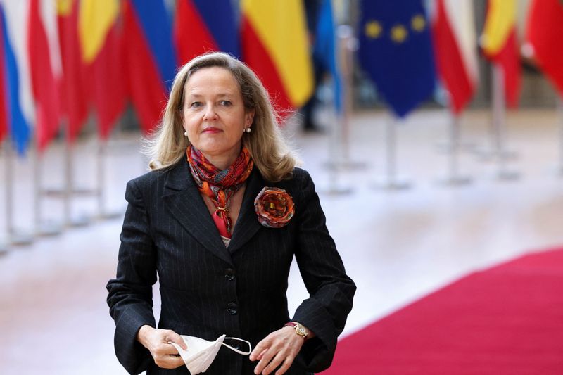 &copy; Reuters. FILE PHOTO: Spanish Economy Minister Nadia Calvino arrives at a Eurozone finance ministers meeting in Brussels, Belgium March 14, 2022. REUTERS/Yves Herman/File Photo