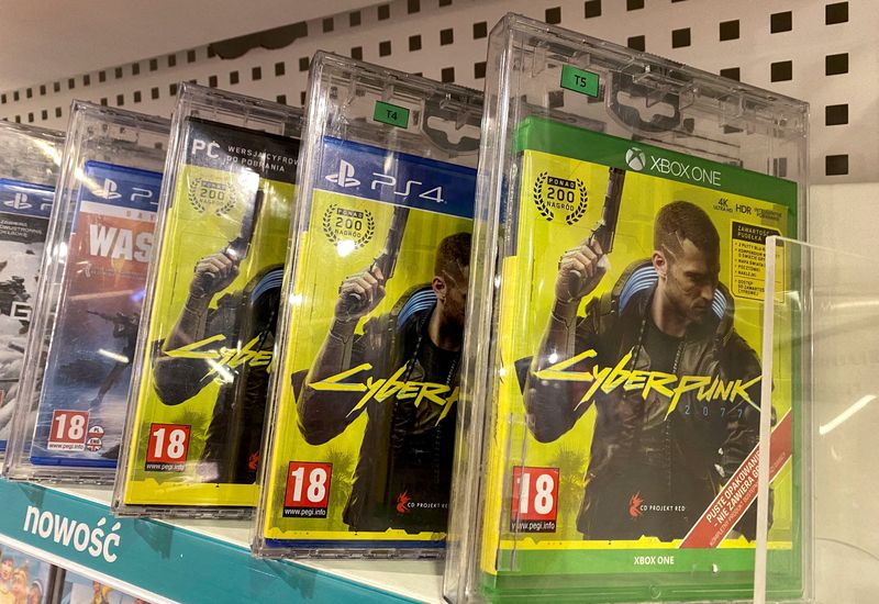 &copy; Reuters. FILE PHOTO: Boxes with CD Projekt's game Cyberpunk 2077 are displayed in Warsaw, Poland, Dec. 14, 2020. REUTERS/Kacper Pempel