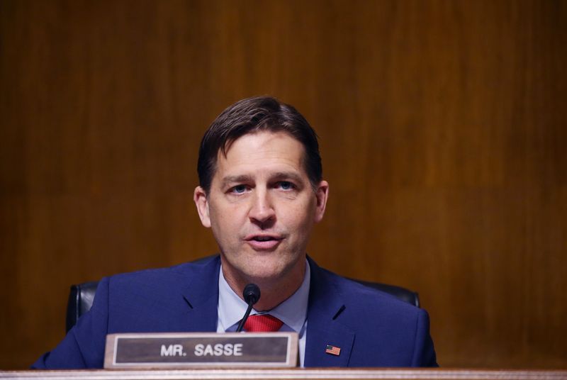 &copy; Reuters. FILE PHOTO: Ranking member Sen. Ben Sasse, R-NE, makes his opening statement during a hearing of the Senate Judiciary Subcommittee on Privacy, Technology, and the Law, at the U.S. Capitol in Washington DC, U.S., April 27, 2021. Tasos Katopodis/Pool via RE