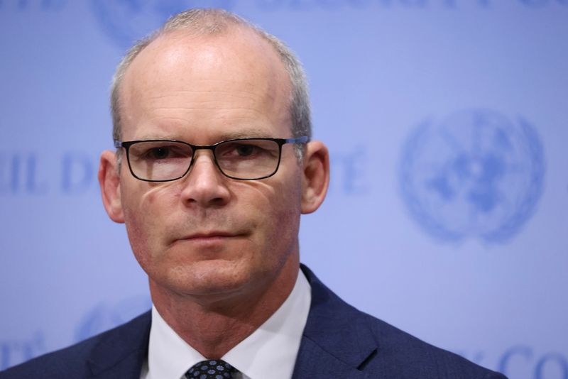 &copy; Reuters. FILE PHOTO: Irish Foreign Minister Simon Coveney attends a news conference ahead of a meeting of the United Nations Security Council on Russia's invasion of Ukraine, at the United Nations headquarters in New York City, New York, U.S., April 19, 2022. REUT