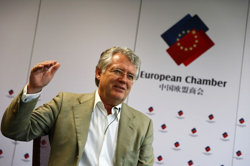 © Reuters. President of the European Union Chamber of Commerce in China Joerg Wuttke speaks during an interview with Reuters, at the chamber's office in Beijing, China September 29, 2022. REUTERS/Tingshu Wang
