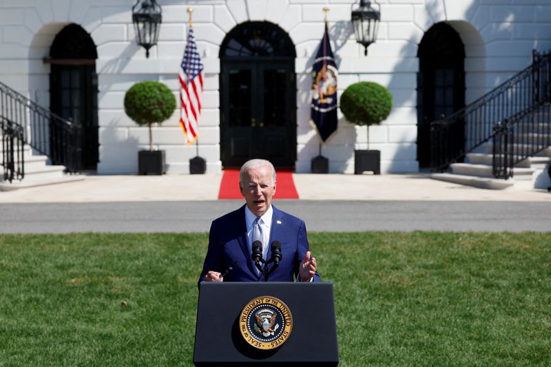 &copy; Reuters. FILE PHOTO: U.S. President Joe Biden delivers remarks during a signing event for the CHIPS and Science Act of 2022, on the South Lawn of the White House in Washington, U.S., August 9, 2022. REUTERS/Evelyn Hockstein