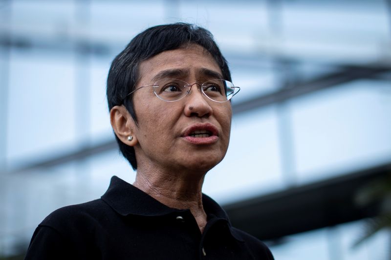 &copy; Reuters. FILE PHOTO: Filipino journalist and Rappler CEO Maria Ressa, one of 2021 Nobel Peace Prize winners, speaks during an interview in Taguig City, Metro Manila, Philippines, October 9, 2021. REUTERS/Eloisa Lopez
