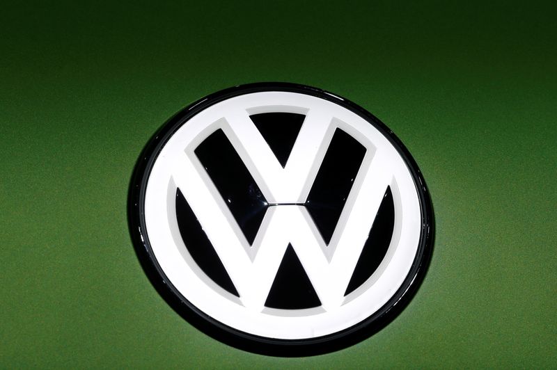 &copy; Reuters. A Volkswagen logo is seen on a new car model at the 89th Geneva International Motor Show in Geneva, Switzerland March 5, 2019. REUTERS/Denis Balibouse