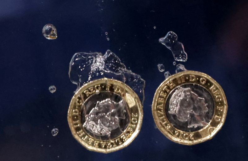 &copy; Reuters. Pound coins plunge into water in this illustration taken, May 23, 2022. REUTERS/Dado Ruvic/Illustration