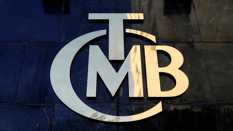 &copy; Reuters. FILE PHOTO: A logo of Turkey's Central Bank (TCMB) is pictured at the entrance of the bank's headquarters in Ankara, Turkey April 19, 2015. REUTERS/Umit Bektas