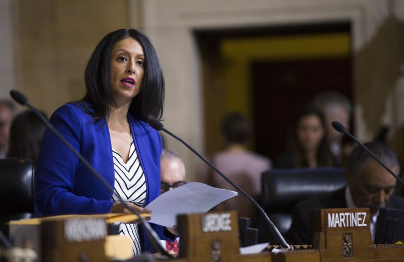 &copy; Reuters. Council member Nury Martinez speaks prior to a City Council vote to increase minimum wage at City Hall in Los Angeles, California September 24, 2014. REUTERS/Mario Anzuoni/File Photo