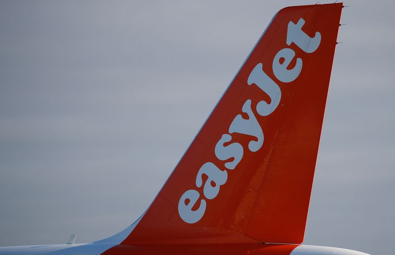 &copy; Reuters. Le logo Easyjet sur la queue d'un avion à l'aéroport de Manchester, en Grande-Bretagne, le 20 janvier 2020. REUTERS/Phil Noble