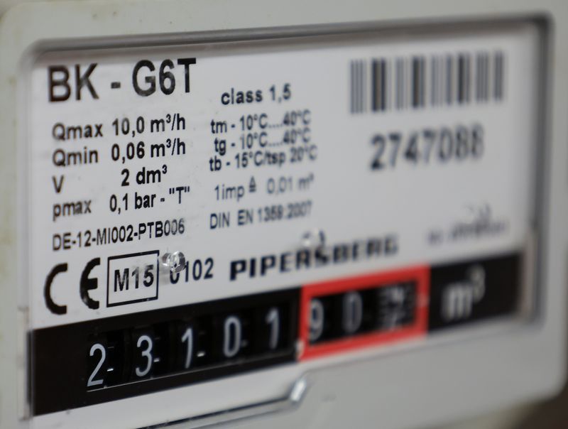 &copy; Reuters. FILE PHOTO: A gas meter is pictured in a private home, as Russia's invasion of Ukraine continues, in Bad Honnef near Bonn, Germany, March 30, 2022. REUTERS/Wolfgang Rattay/File Photo