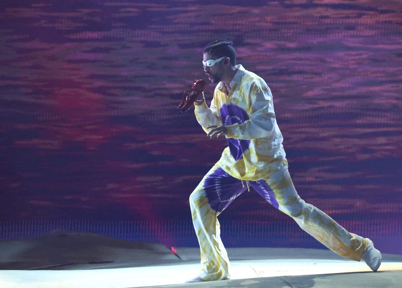 &copy; Reuters. FILE PHOTO: Bad Bunny performs during his World's Hottest Tour at SoFi Stadium in Inglewood, California, U.S., September 30, 2022. REUTERS/Mario Anzuoni/File Photo