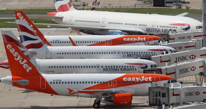 &copy; Reuters. British Airways and Easyjet aircraft are parked at the South Terminal at Gatwick Airport, in Crawley, Britain, August 25, 2021.  REUTERS/Peter Nicholls