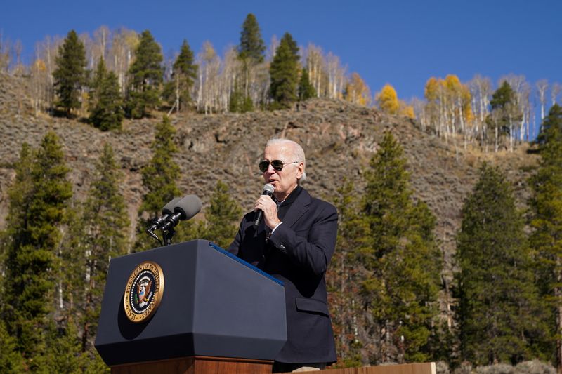 &copy; Reuters. FILE PHOTO: U.S. President Joe Biden delivers remarks and attends a ceremony to designate Camp Hale, a World War II training site used by the Army's 10th Mountain Division, as a new National Monument in Leadville, Colorado, U.S., October 12, 2022. REUTERS