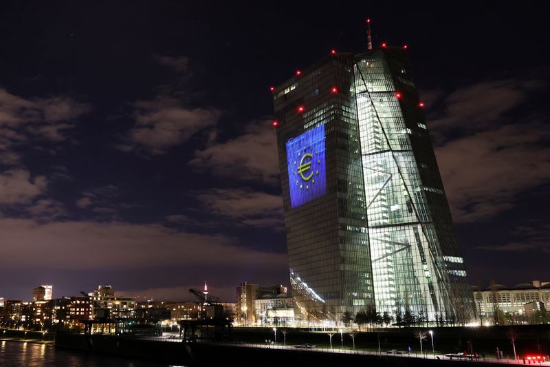 &copy; Reuters. A Euro sign is seen on the facade of the European Central Bank (ECB) headquarters in Frankfurt, Germany, December 30, 2021.   REUTERS/Wolfgang Rattay