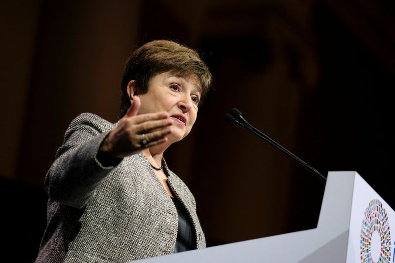 © Reuters. FILE PHOTO: IMF Managing Director Kristalina Georgieva speaks during the Annual Meetings of the International Monetary Fund and World Bank in Washington, U.S., October 14, 2022. REUTERS/James Lawler Duggan