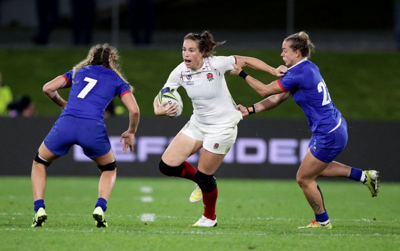 &copy; Reuters. Rugby Union - Women's World Cup - Pool C - France v England - Okara Park, Whangarei, New Zealand - October 15, 2022 England's Emily Scarratt in action REUTERS/David Rowland
