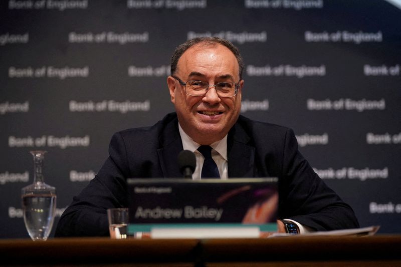 &copy; Reuters. FILE PHOTO: Governor of the Bank of England, Andrew Bailey, speaks during the Bank of England's financial stability report news conference, at the Bank of England, London August 4, 2022. Yui Mok/Pool via REUTERS/File Photo