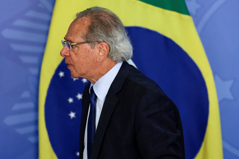 &copy; Reuters. FILE PHOTO - Brazil's Economy Minister Paulo Guedes walks after speaking at the Planalto Palace in Brasilia, Brazil October 6, 2022. REUTERS/Ueslei Marcelino