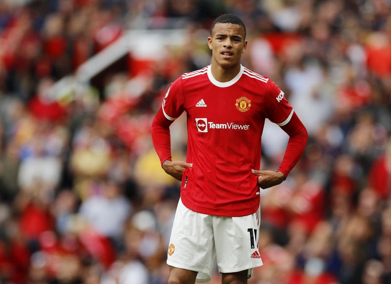 © Reuters. FILE PHOTO: Soccer Football - Premier League - Manchester United v Leeds United - Old Trafford, Manchester, Britain - August 14, 2021 Manchester United's Mason Greenwood REUTERS/Phil Noble