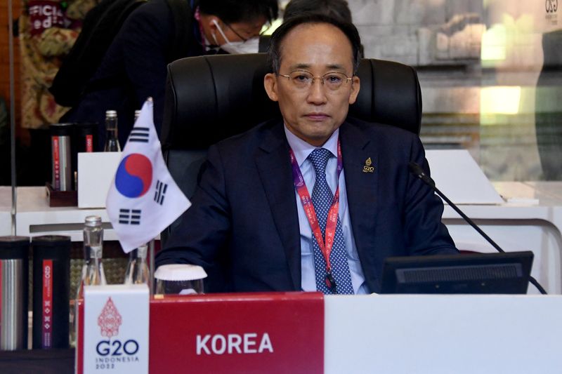 &copy; Reuters. FILE PHOTO: South Korea Deputy Prime Minister and Minister of Economy and Finance Choo Kyung-ho attends the G20 Finance Ministers Meeting in Nusa Dua, on Indonesia resort island of Bali, on July 15, 2022. Sonny Tumbelaka/Pool via REUTERS