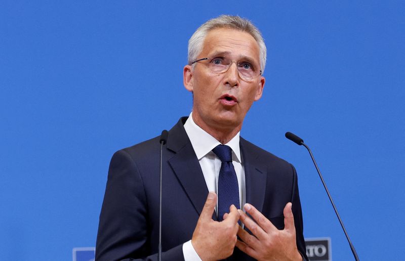 &copy; Reuters. FILE PHOTO: NATO Secretary-General Jens Stoltenberg speaks during a joint news conference with U.S. Secretary of State Antony Blinken (not pictured) in Brussels, Belgium September 9, 2022. REUTERS/Jonathan Ernst/Pool/File Photo