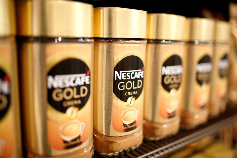 &copy; Reuters. FILE PHOTO: Jars of Nescafe Gold coffee by Nestle are pictured in the supermarket of Nestle headquarters in Vevey, Switzerland, February 13, 2020. REUTERS/Pierre Albouy/File Photo