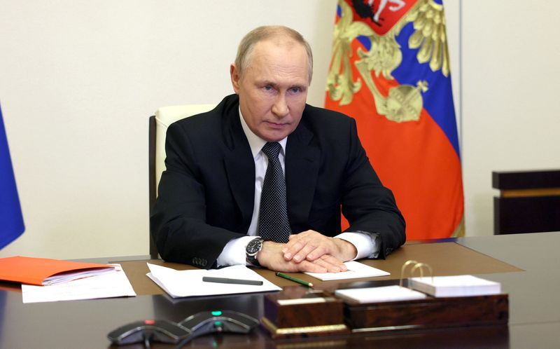 &copy; Reuters. ロシアのプーチン大統領は併合宣言をしたウクライナ東部・南部４州に「戒厳令」を導入すると明らかにした。１９日撮影（２０２２年　ロイター/Sputnik/Sergey Ilyin/Kremlin via REUTERS）