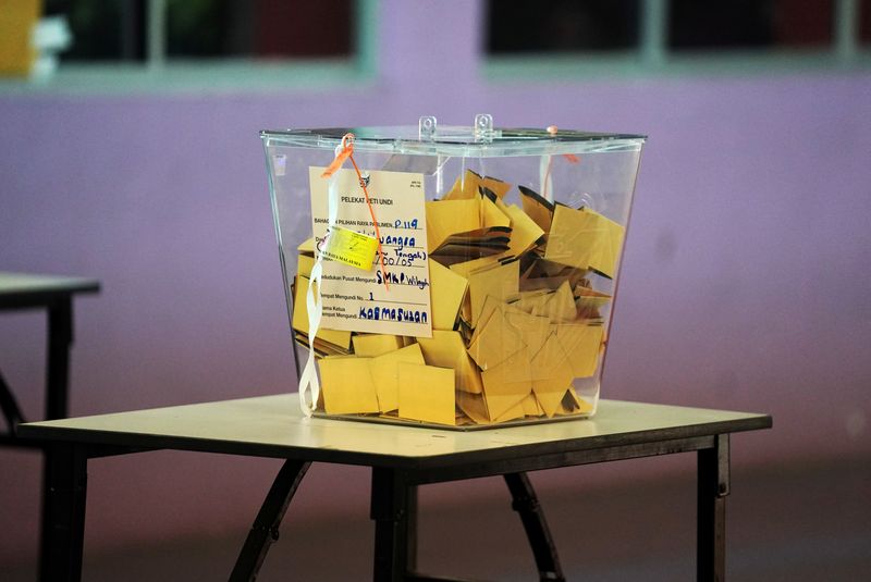 &copy; Reuters. منظر عام لصندوق اقتراع على طاولة في مركز اقتراع خلال الانتخابات العامة في كوالالمبور بماليزيا في صورة من أرشيف رويترز.
