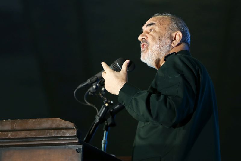 &copy; Reuters. حسين سلامي القائد العام للحرس الثوري الإيراني يتحدث في طهران في صورة من أرشيف رويترز.