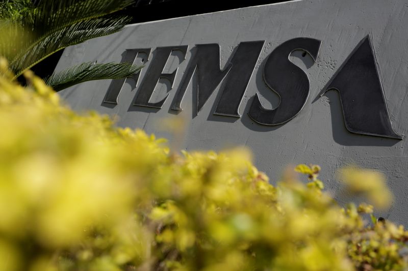 &copy; Reuters. Logo of Coca Cola Femsa, the largest Coke bottler in the world, is pictured at its headquarters in Monterrey