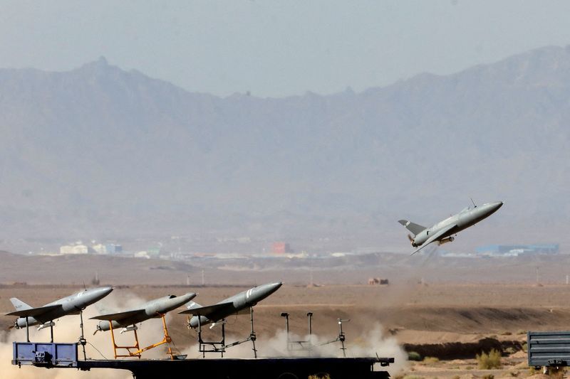 © Reuters. FILE PHOTO: A drone is launched during a military exercise in an undisclosed location in Iran, in this handout image obtained on August 25, 2022. Iranian Army/WANA (West Asia News Agency)/Handout via REUTERS 