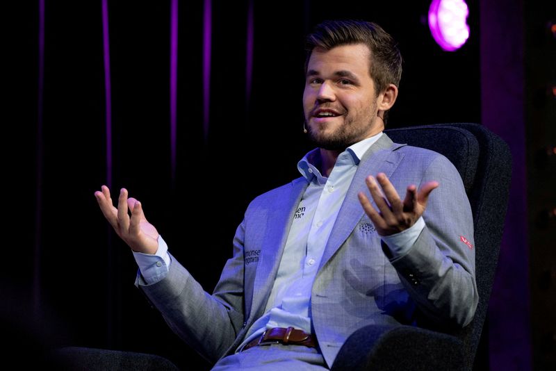 &copy; Reuters. Imagem de arquivo: O grão-mestre de xadrez Magnus Carlsen em evento em Copenhague em 2019. Claus Bech/Ritzau Scanpix/via REUTERS/Arquivo