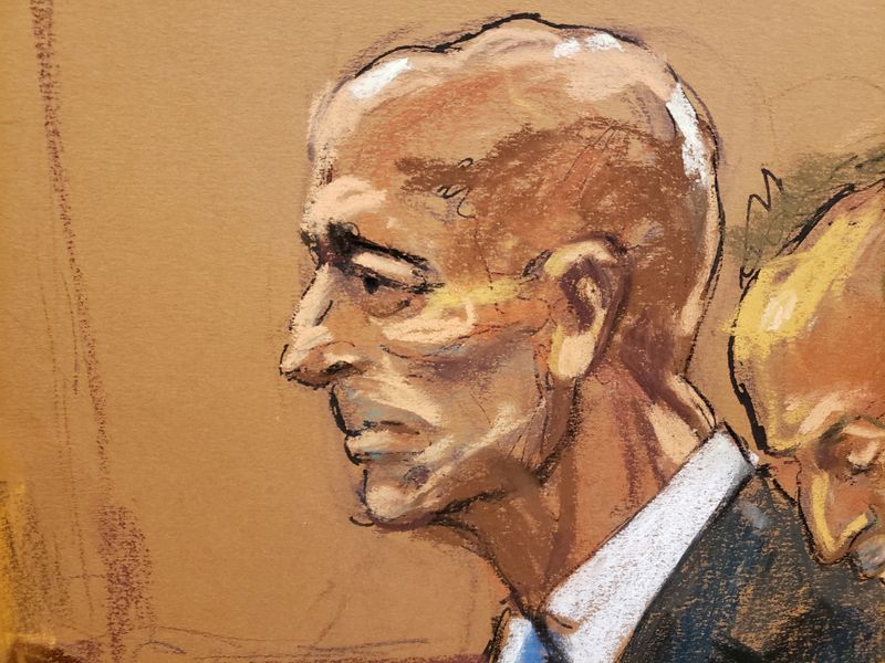 &copy; Reuters. FILE PHOTO - Tom Barrack watches jury selection in a courtroom sketch in New York City, U.S. September 19, 2022.  REUTERS/Jane Rosenberg
