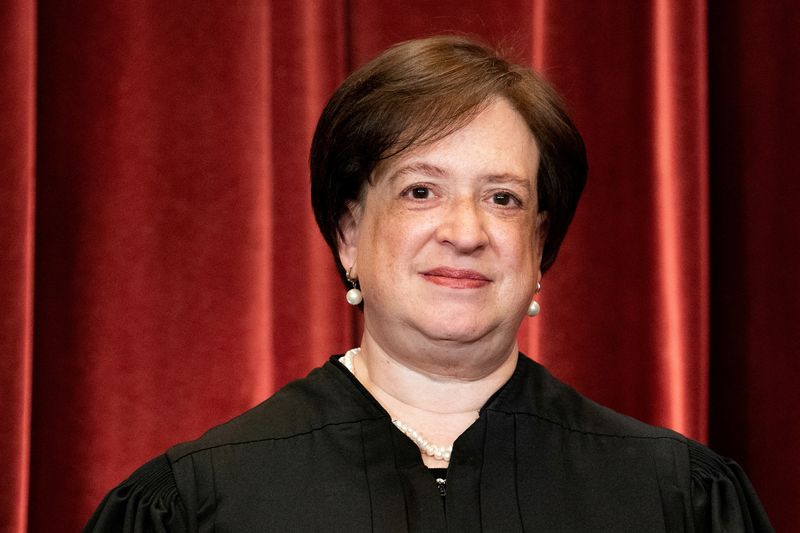 &copy; Reuters. FILE PHOTO: Associate Justice Elena Kagan poses during a group photo of the Justices at the Supreme Court in Washington, U.S., April 23, 2021. Erin Schaff/Pool via REUTERS/File Photo