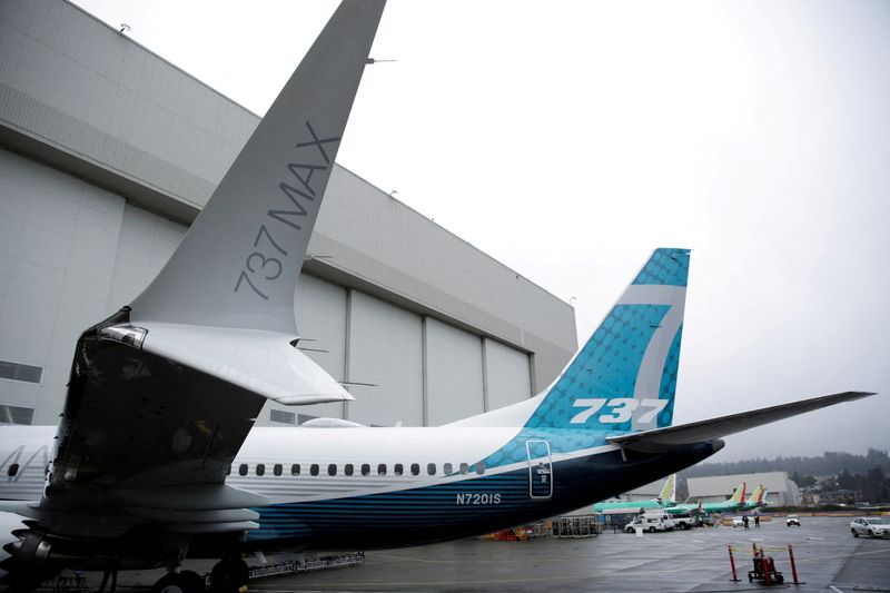 &copy; Reuters. Imagem de arquivo: o primeiro Boeing 737 MAX é apresentado em 2018. REUTERS/Jason Redmond/Arquivo