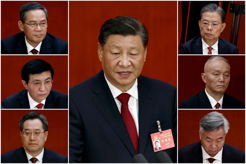 &copy; Reuters. 　中国共産党は２３日に開いた第２０期中央委員会第１回総会（１中総会）で習近平総書記（国家主席）の３期目続投を正式決定した。最高指導部の政治局常務委員会は７人体制を維持した