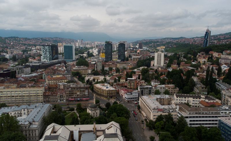 &copy; Reuters. FILE PHOTO: Aerial view of Sarajevo, Bosnia and Herzegovina June 07, 2021. Picture is taken with a drone. REUTERS/Dado Ruvic/File Photo